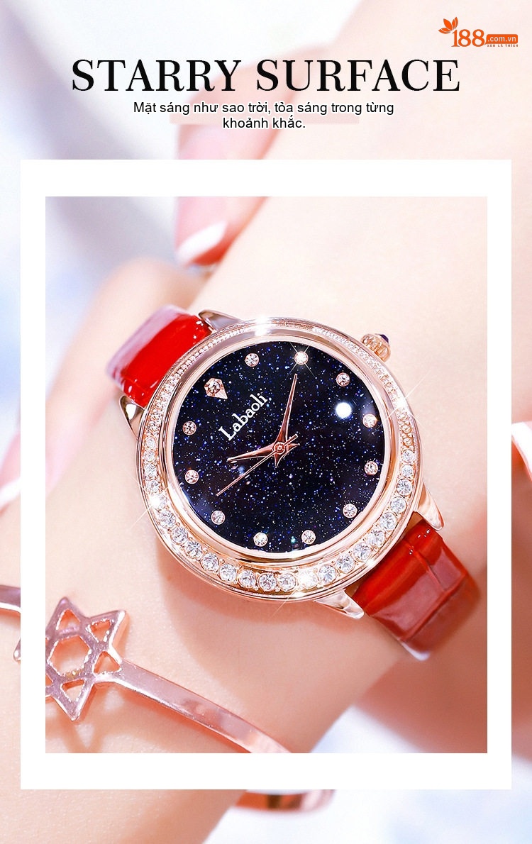 Đồng Hồ Nữ Labaoli Mặt Số Galaxy Đính Đá Thời Trang Dây Da Màu Đỏ, Đen chi tiết 8