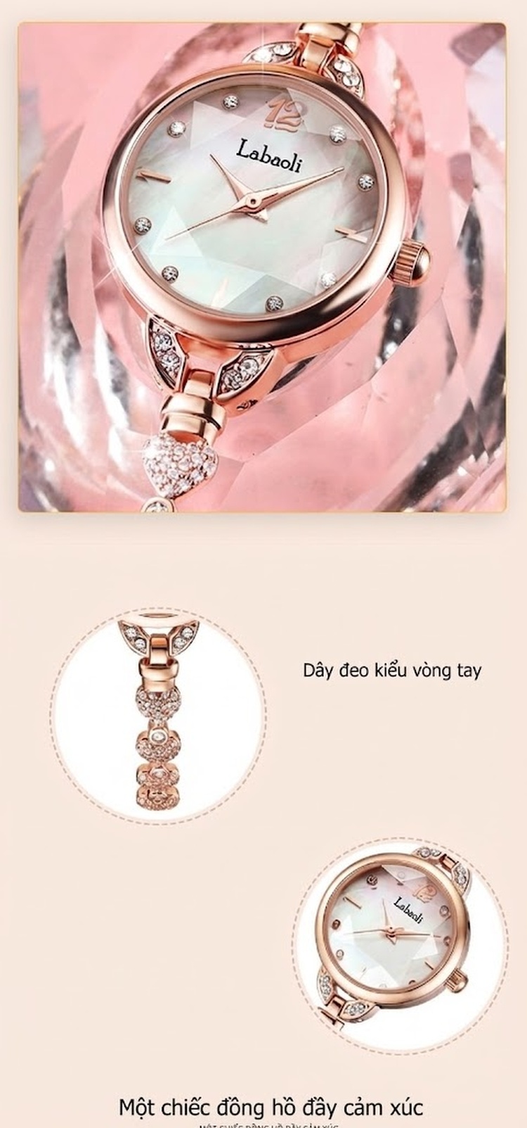 Đồng Hồ Nữ Labaoli Mặt Tròn Đính Đá Thời Trang Chống Nước LA062 chi tiết 3