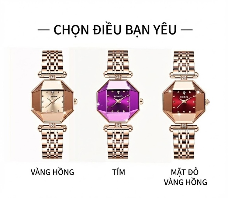 Đồng Hồ Nữ Longbo Mặt Vuông Nhỏ Dây Kim Loại Phong Cách Tối Giản Màu Vàng Hồng, Đỏ, Tím, Trắng... chi tiết 12