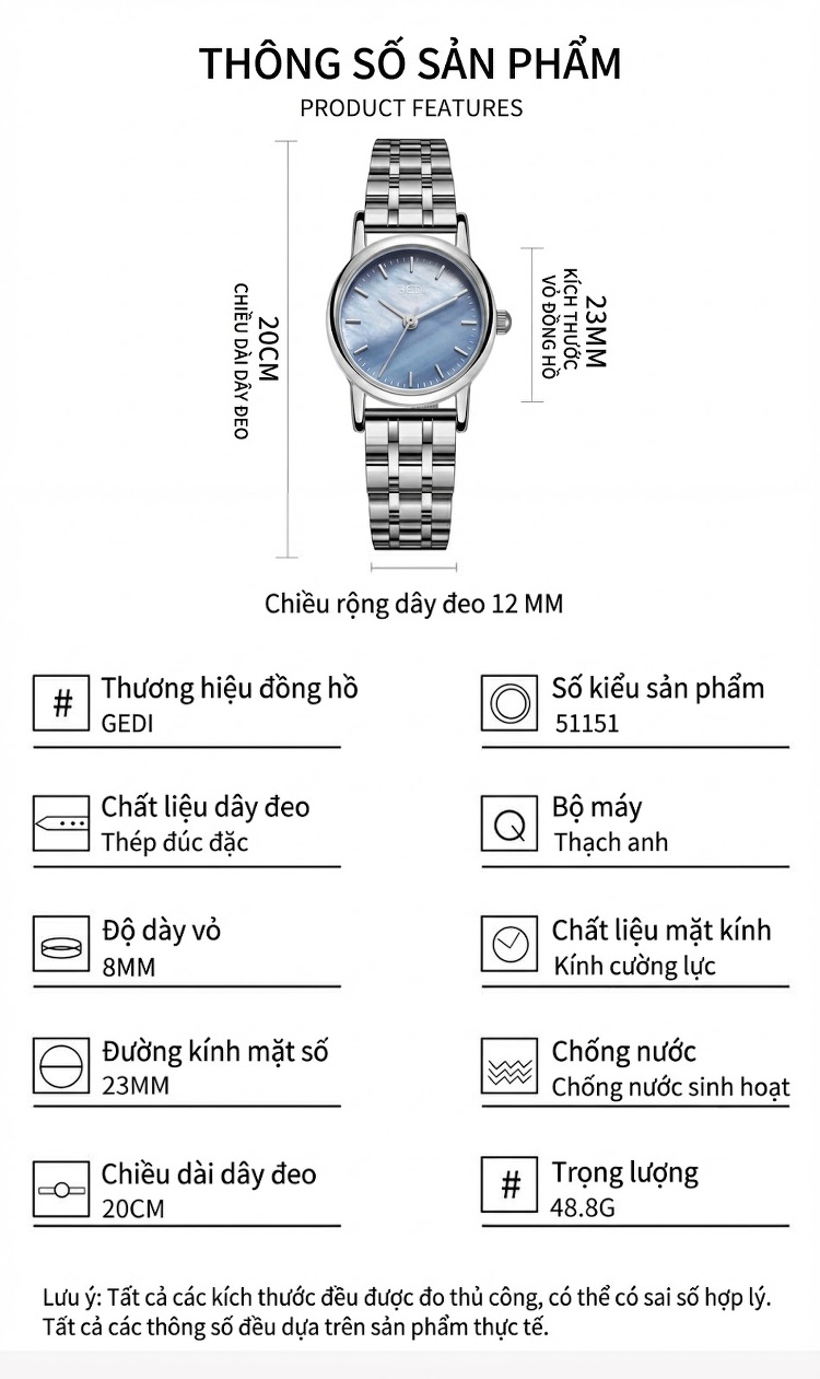 Đồng Hồ Nữ Mặt Khảm Trai Dây Kim Loại Phong Cách Thời Trang Màu Vàng, Bạc, Xanh chi tiết 6