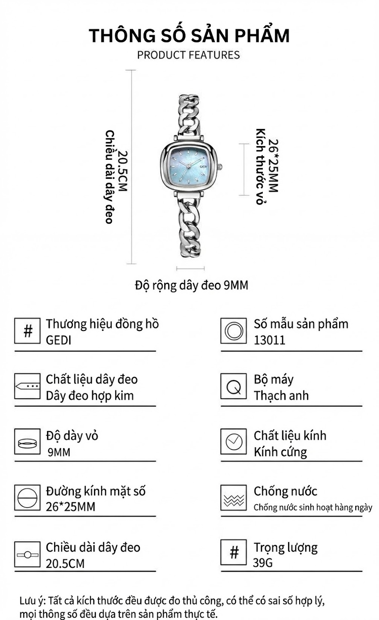 Đồng Hồ Nữ Mặt Oval Dây Xích Cao Cấp Mặt Số Xà Cừ Màu Hồng, Trắng, Xanh chi tiết 5