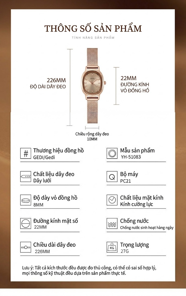 Đồng Hồ Nữ Mặt Oval Nhỏ Dây Thép Không Gỉ Chống Nước Phong Cách Tối Giản Màu Bạc, Xanh Lá, Vàng Hồng chi tiết 9