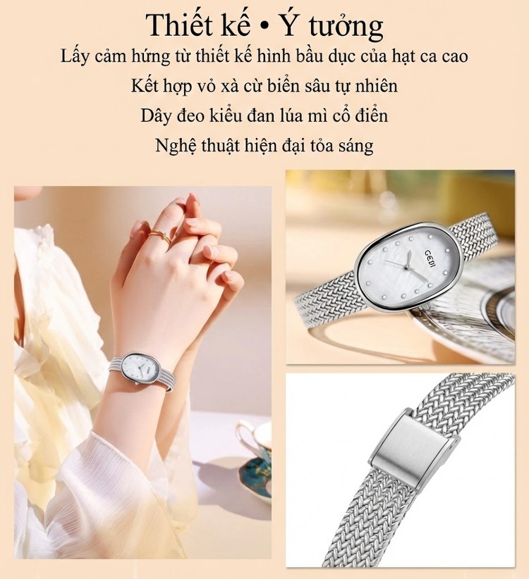 Đồng Hồ Nữ Mặt Vân Đá Thạch Anh Cao Cấp Chống Nước Dây Kim Loại Màu Bạc, Vàng, Hồng Vàng, Xanh chi tiết 6
