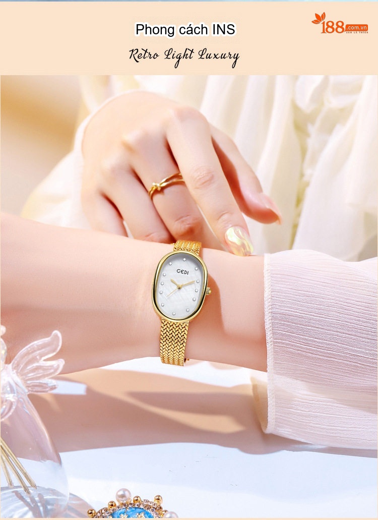 Đồng Hồ Nữ Mặt Vân Đá Thạch Anh Cao Cấp Chống Nước Dây Kim Loại Màu Bạc, Vàng, Hồng Vàng, Xanh chi tiết 9