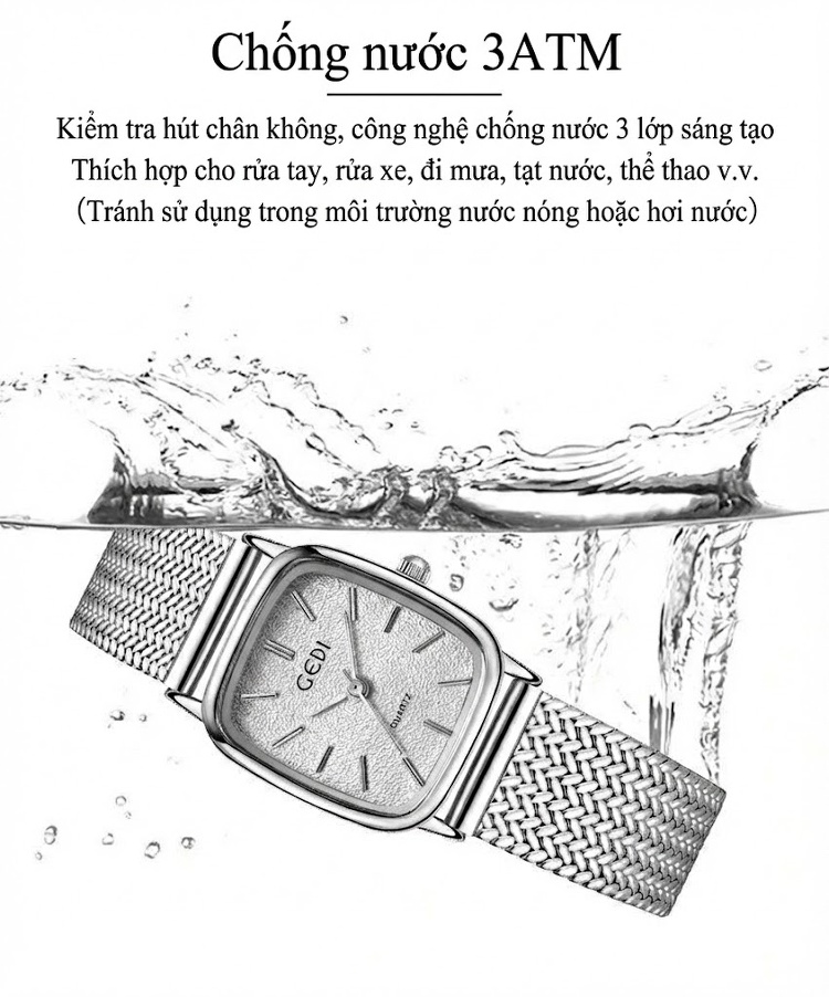 Đồng Hồ Nữ Mặt Vân Lửa Dây Lưới Cao Cấp Chống Nước Màu Vàng, Bạc chi tiết 6