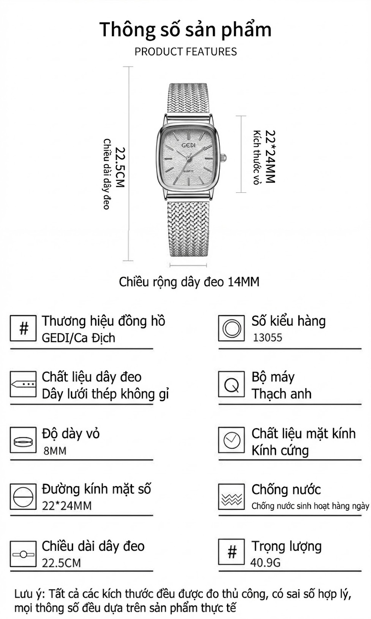 Đồng Hồ Nữ Mặt Vân Lửa Dây Lưới Cao Cấp Chống Nước Màu Vàng, Bạc chi tiết 5