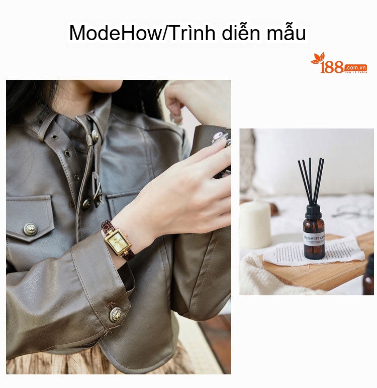 Đồng Hồ Nữ Mặt Vuông Cao Cấp Dây Da Thật Chống Nước Màu Vàng Gold, Nâu, Đen chi tiết 5