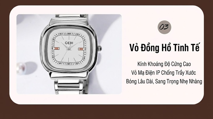 Đồng Hồ Nữ Mặt Vuông GEDI Dây Kim Loại Chống Nước Phong Cách Tối Giản Màu Bạc, Vàng, Hồng... chi tiết 16