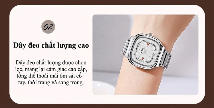 Đồng Hồ Nữ Mặt Vuông GEDI Dây Kim Loại Chống Nước Phong Cách Tối Giản Màu Bạc, Vàng, Hồng... chi tiết 15