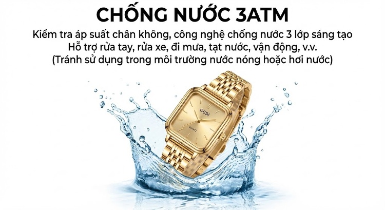 Đồng Hồ Nữ Mặt Vuông GEDI Dây Kim Loại Lịch Ngày Cao Cấp Màu Bạc, Hồng, Đen, Vàng... chi tiết 4
