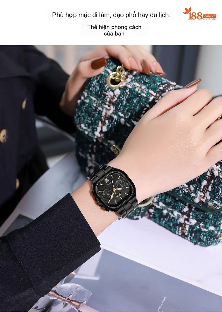 Đồng Hồ Nữ Mặt Vuông GEDI Dây Kim Loại Lịch Ngày Cao Cấp Màu Bạc, Hồng, Đen, Vàng... chi tiết 11