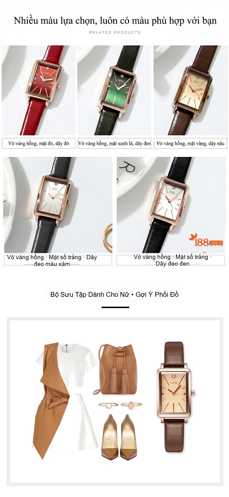 Đồng Hồ Nữ Mặt Vuông Nhỏ Dây Da Phong Cách Cổ Điển Màu Nâu, Xanh, Đỏ, Đen... chi tiết 13