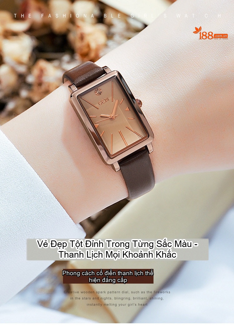 Đồng Hồ Nữ Mặt Vuông Nhỏ Dây Da Phong Cách Cổ Điển Màu Nâu, Xanh, Đỏ, Đen... chi tiết 1