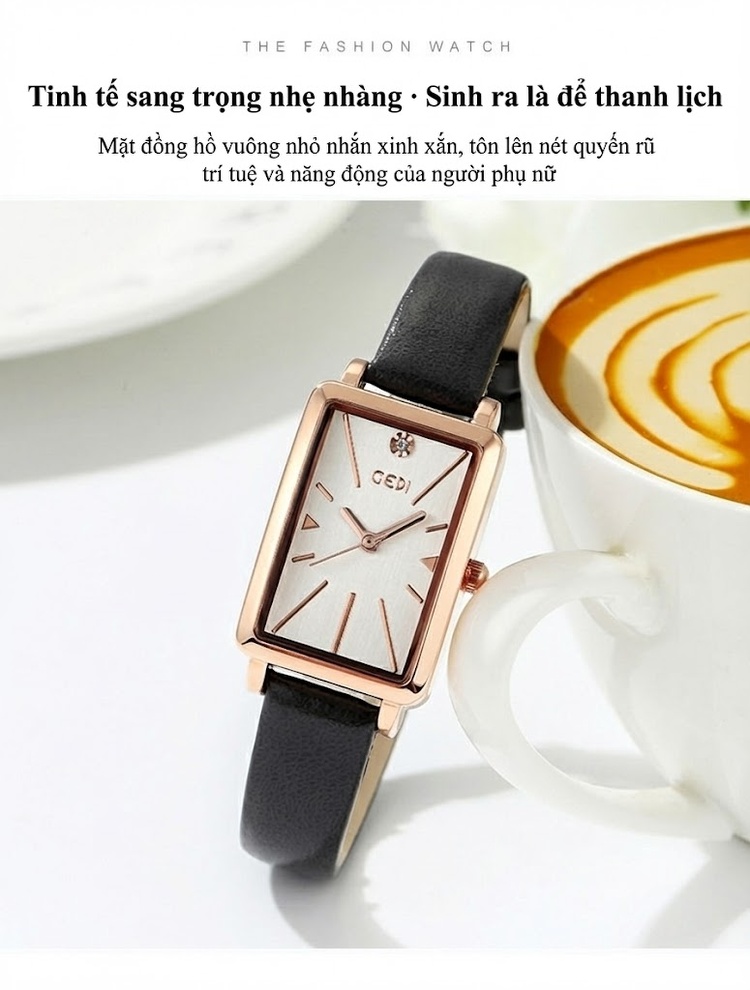 Đồng Hồ Nữ Mặt Vuông Nhỏ Dây Da Phong Cách Cổ Điển Màu Nâu, Xanh, Đỏ, Đen... chi tiết 3