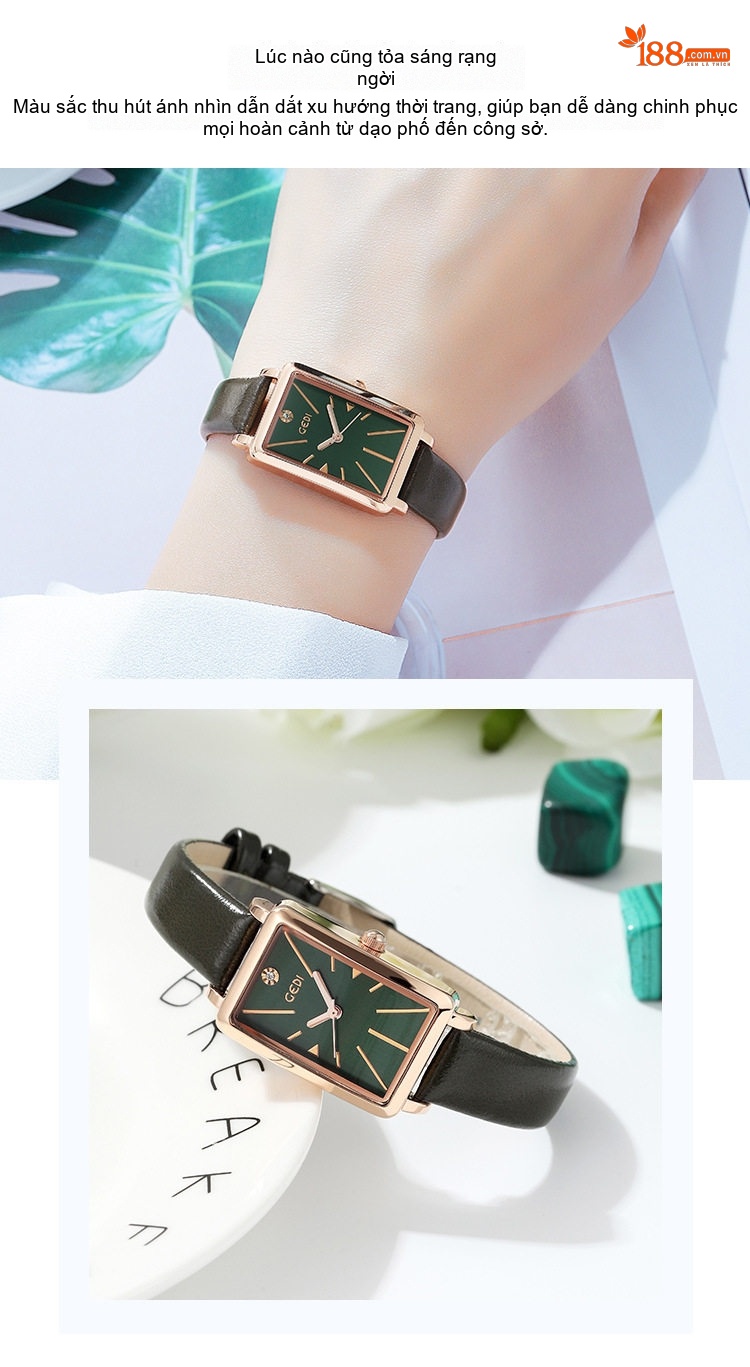 Đồng Hồ Nữ Mặt Vuông Nhỏ Dây Da Phong Cách Cổ Điển Màu Nâu, Xanh, Đỏ, Đen... chi tiết 7