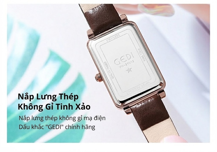 Đồng Hồ Nữ Mặt Vuông Nhỏ Dây Da Phong Cách Cổ Điển Màu Nâu, Xanh, Đỏ, Đen... chi tiết 12