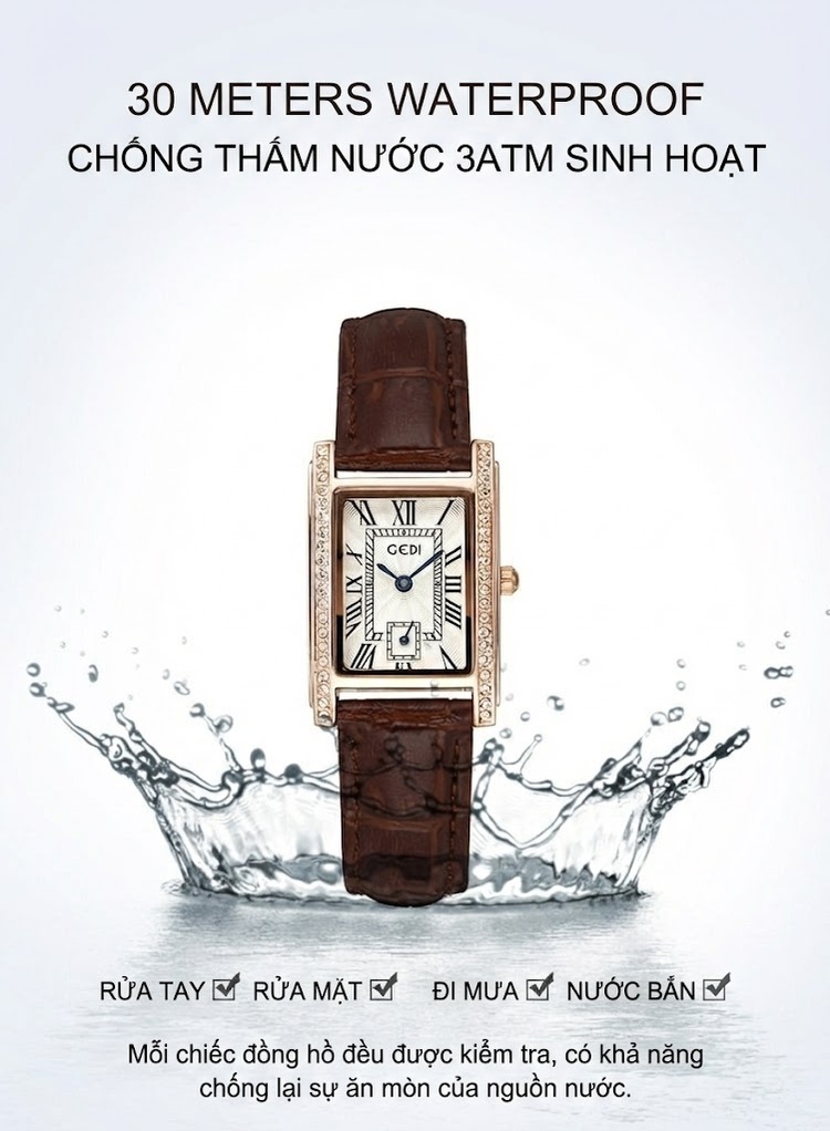 Đồng Hồ Nữ Mặt Vuông Phong Cách Cổ Điển Dây Da Bề Mặt Da Bóng Màu Nâu, Đỏ, Trắng... chi tiết 5