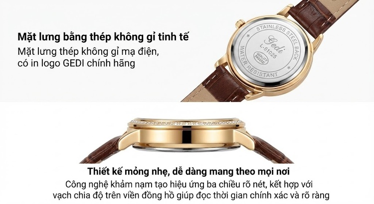 Đồng Hồ Nữ Mặt Vuông Phong Cách Cổ Điển Dây Da Bề Mặt Da Bóng Màu Nâu, Đỏ, Trắng... chi tiết 8