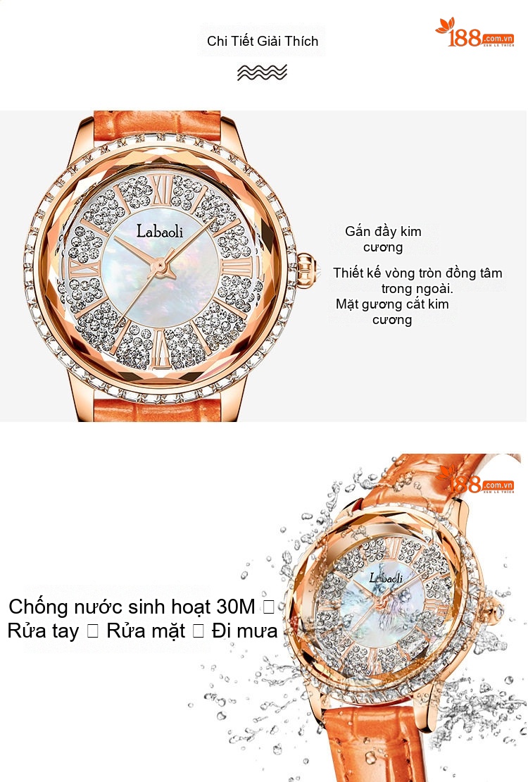 Đồng Hồ Nữ Thạch Anh Mặt Khảm Trai Đính Đá Phong Cách Ins Màu Cam, Đen chi tiết 8