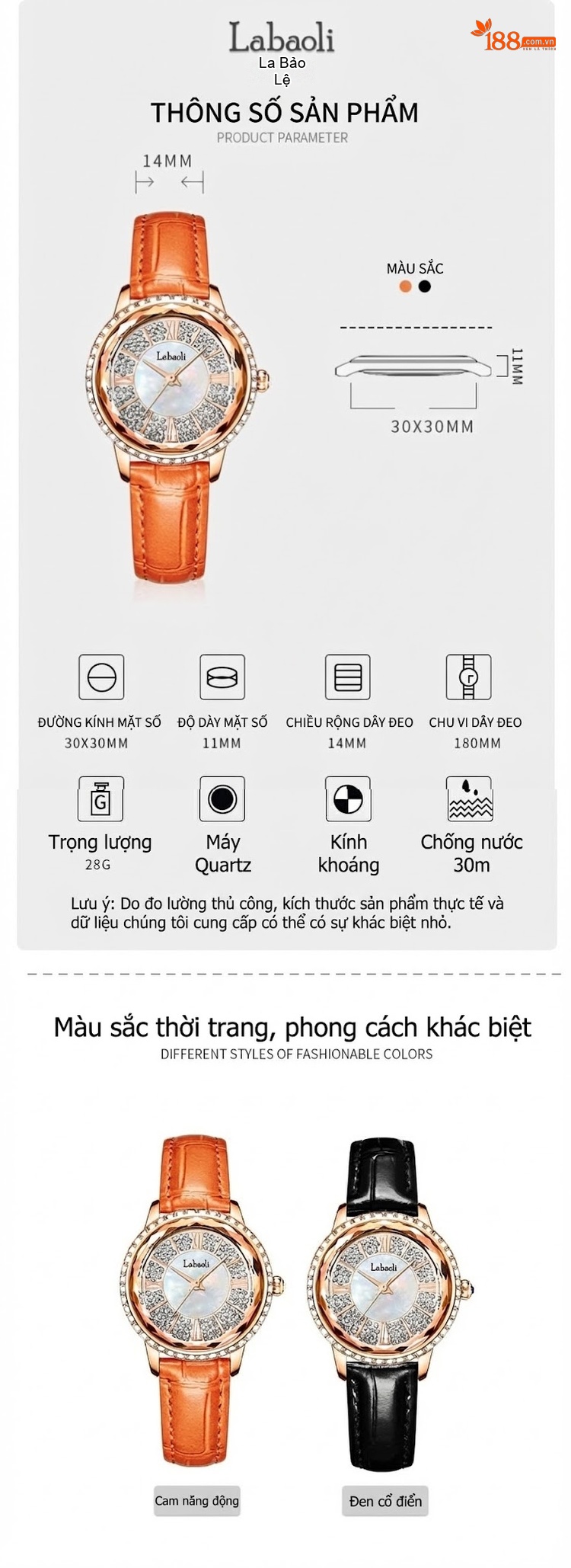 Đồng Hồ Nữ Thạch Anh Mặt Khảm Trai Đính Đá Phong Cách Ins Màu Cam, Đen chi tiết 10