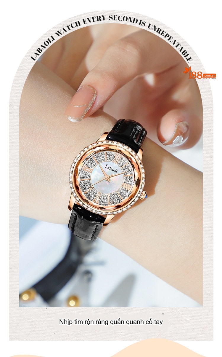 Đồng Hồ Nữ Thạch Anh Mặt Khảm Trai Đính Đá Phong Cách Ins Màu Cam, Đen chi tiết 6