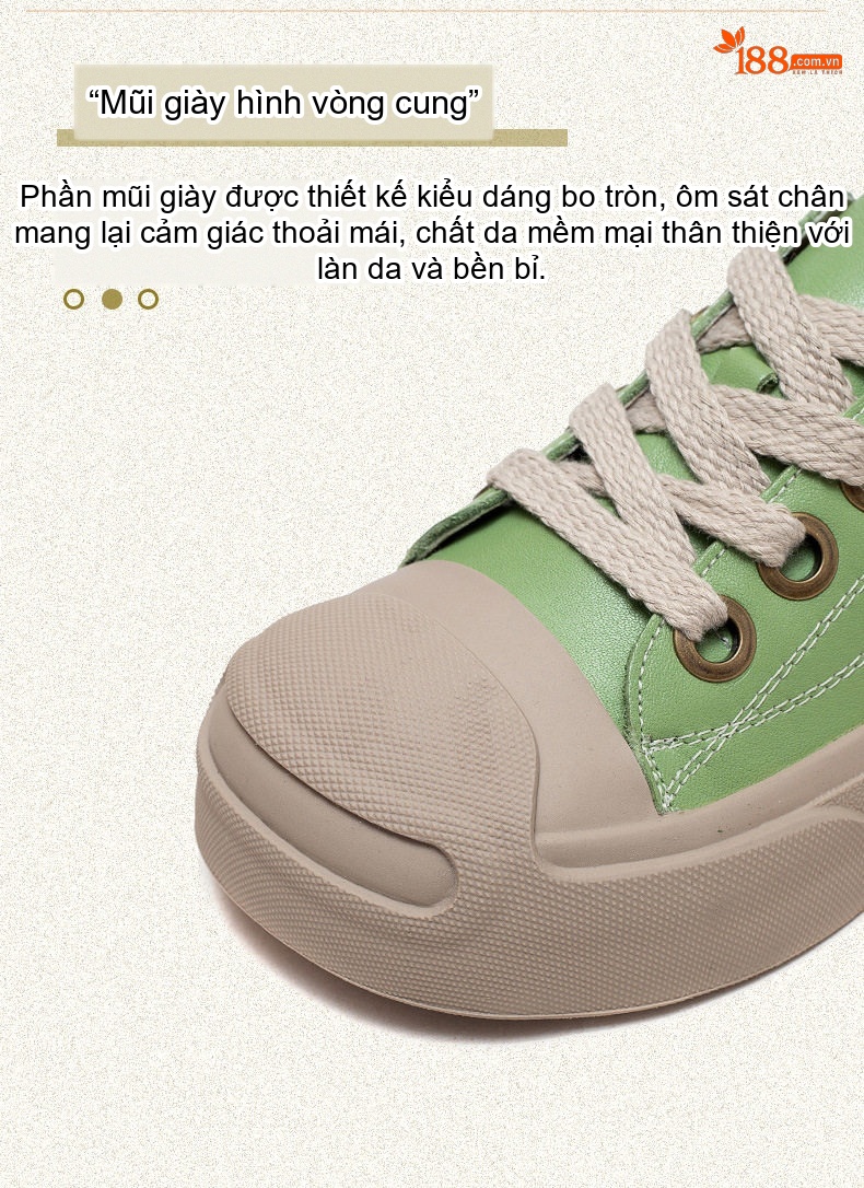 Giày Bệt Nữ Da Bò Mũi Tròn Buộc Dây Chiều Cao Đế Khoảng 3cm Màu Trắng, Xanh Lá chi tiết 3