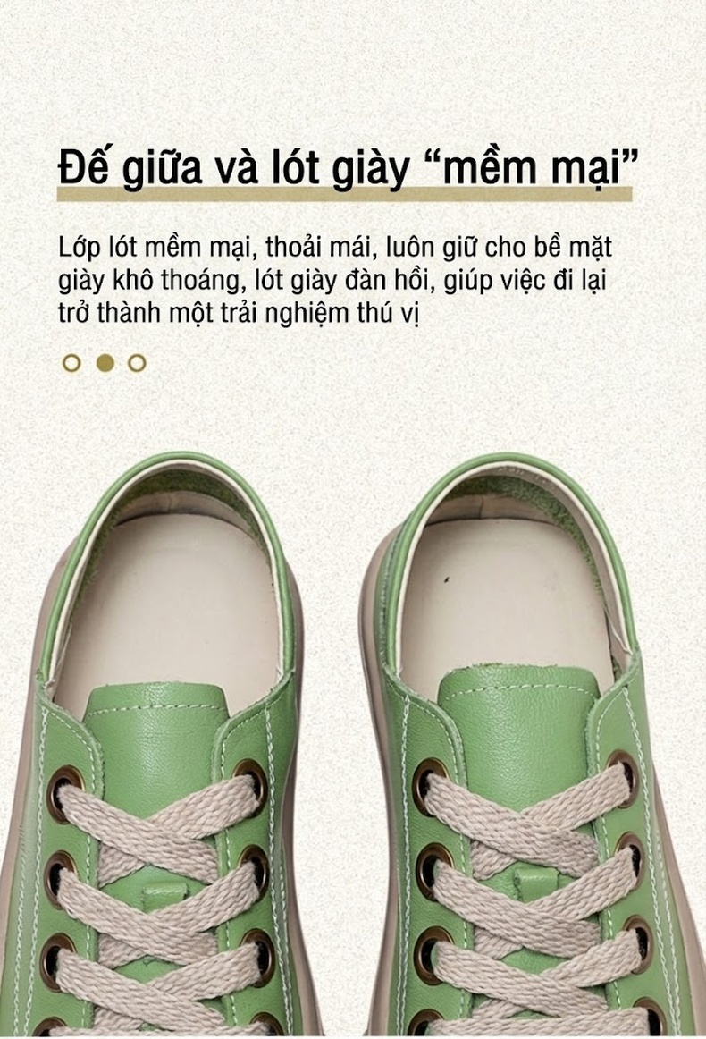 Giày Bệt Nữ Da Bò Mũi Tròn Buộc Dây Chiều Cao Đế Khoảng 3cm Màu Trắng, Xanh Lá chi tiết 5