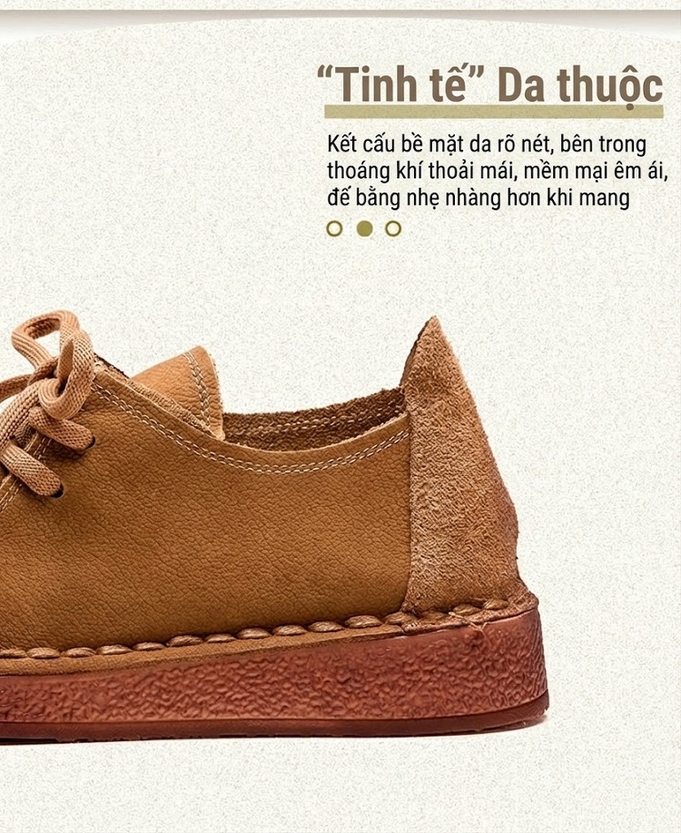 Giày Bệt Nữ Da Bò Phối Màu Buộc Dây Chiều Cao Đế Khoảng 2cm Màu Nâu, Xanh Lá, Đỏ chi tiết 4