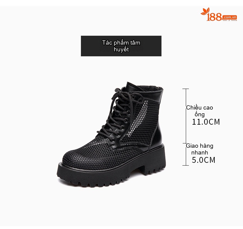 Giày Boot Cao Cổ Nữ Lưới Lỗ Chiều Cao Đế Khoảng 5cm Màu Be, Đen chi tiết 5
