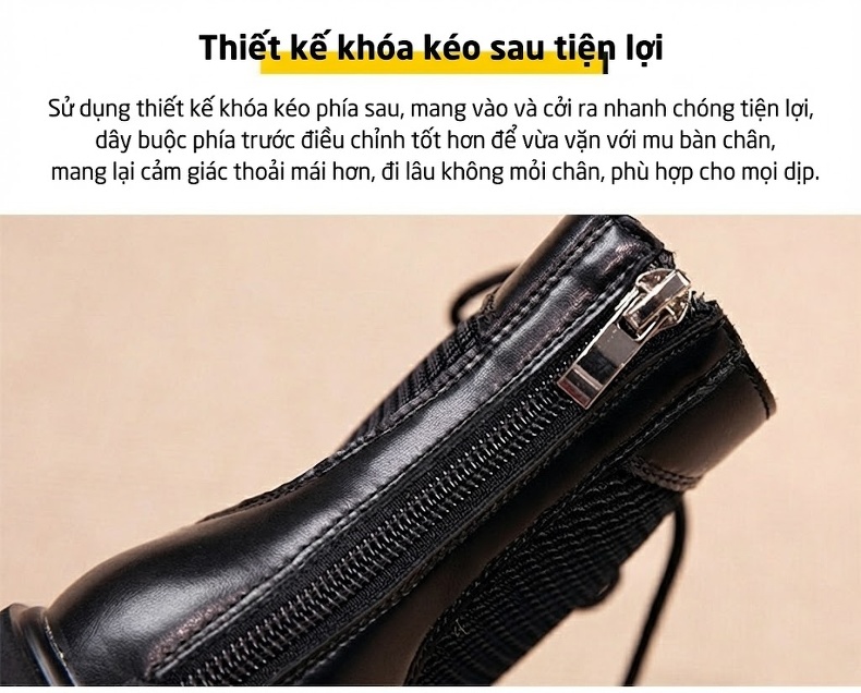 Giày Boot Cao Cổ Nữ Lưới Lỗ Chiều Cao Đế Khoảng 5cm Màu Be, Đen chi tiết 8