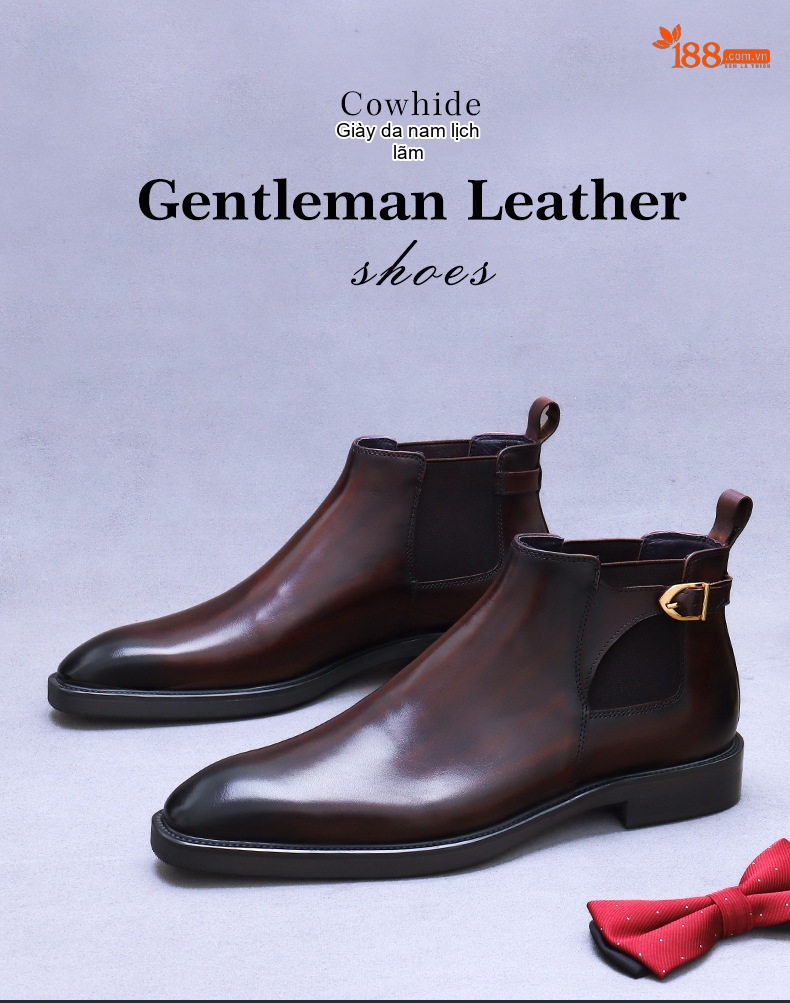 Giày Boot Chelsea Nam Da Bò Cao Cổ Chiều Cao Đế Khoảng 3cm Màu Đen, Nâu chi tiết 1