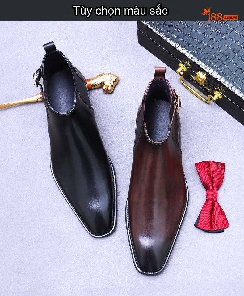 Giày Boot Chelsea Nam Da Bò Cao Cổ Chiều Cao Đế Khoảng 3cm Màu Đen, Nâu chi tiết 3