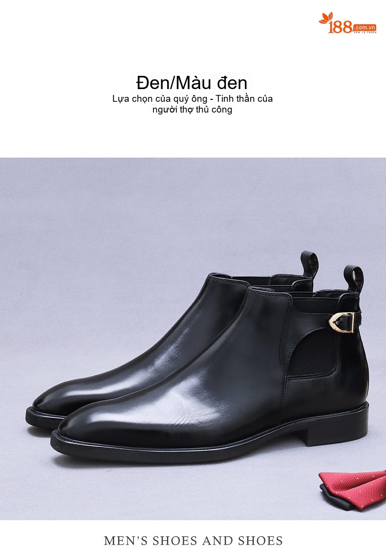 Giày Boot Chelsea Nam Da Bò Cao Cổ Chiều Cao Đế Khoảng 3cm Màu Đen, Nâu chi tiết 4