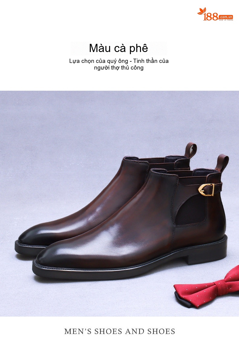 Giày Boot Chelsea Nam Da Bò Cao Cổ Chiều Cao Đế Khoảng 3cm Màu Đen, Nâu chi tiết 10