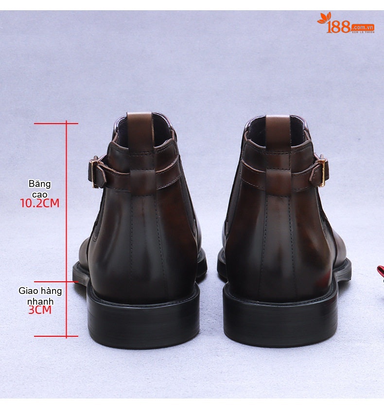 Giày Boot Chelsea Nam Da Bò Cao Cổ Chiều Cao Đế Khoảng 3cm Màu Đen, Nâu chi tiết 16