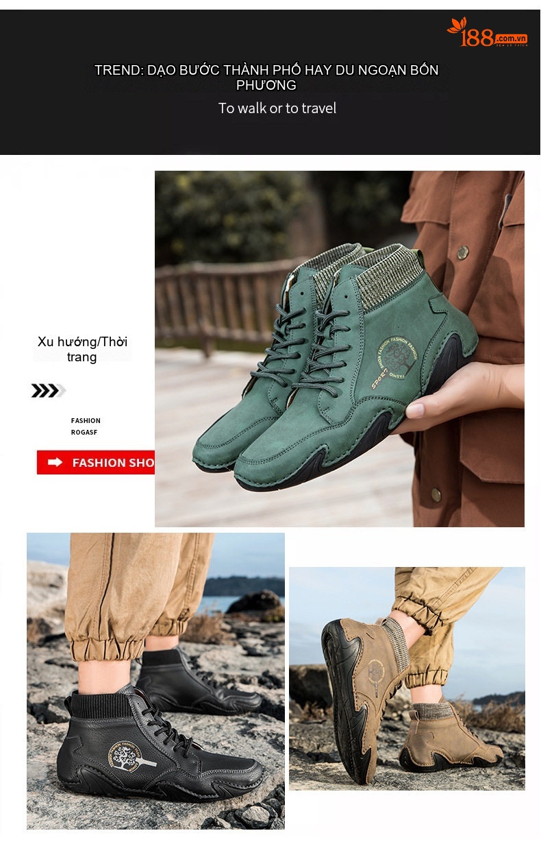 Giày Boot Cổ Cao Nam Da Mờ Buộc Dây Chiều Cao Đế Khoảng 3cm Màu Nâu, Xám, Đen, Xanh... chi tiết 1