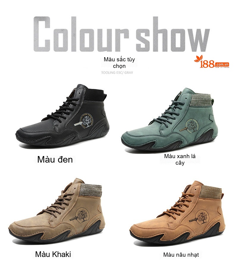 Giày Boot Cổ Cao Nam Da Mờ Buộc Dây Chiều Cao Đế Khoảng 3cm Màu Nâu, Xám, Đen, Xanh... chi tiết 4