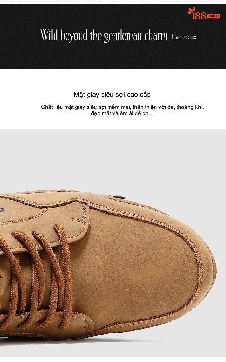 Giày Boot Cổ Cao Nam Da Mờ Buộc Dây Chiều Cao Đế Khoảng 3cm Màu Nâu, Xám, Đen, Xanh... chi tiết 5