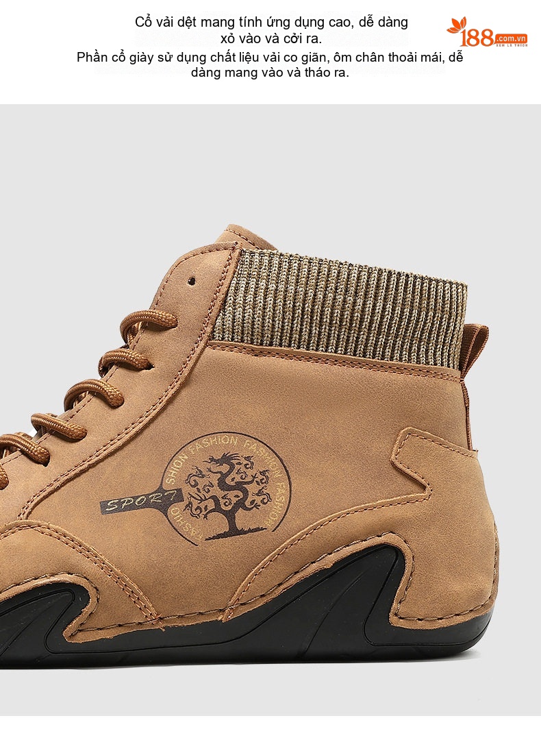 Giày Boot Cổ Cao Nam Da Mờ Buộc Dây Chiều Cao Đế Khoảng 3cm Màu Nâu, Xám, Đen, Xanh... chi tiết 6