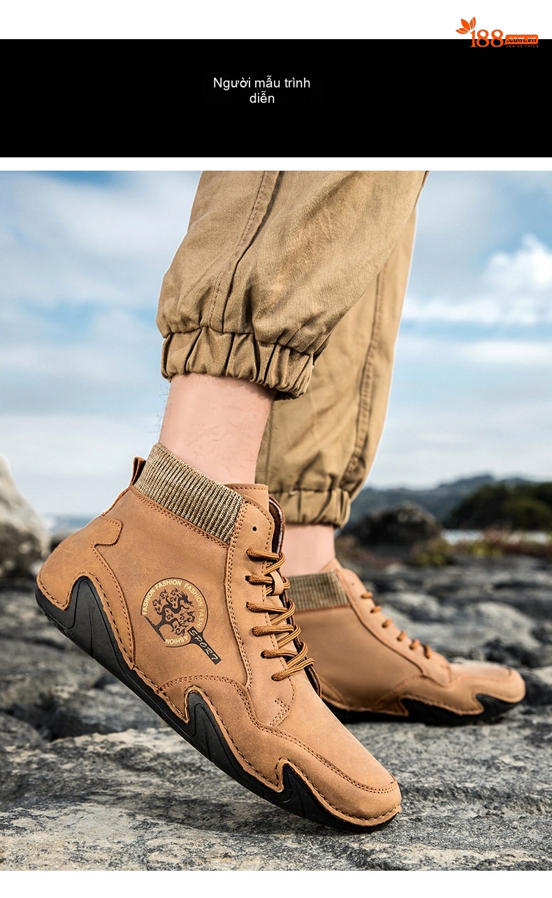 Giày Boot Cổ Cao Nam Da Mờ Buộc Dây Chiều Cao Đế Khoảng 3cm Màu Nâu, Xám, Đen, Xanh... chi tiết 9