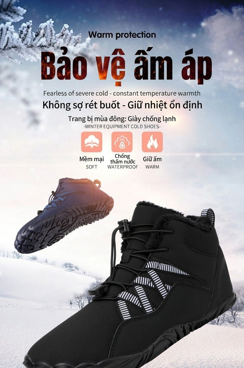 Giày Boot Đi Tuyết Cổ Cao Nam Nữ Lót Lông Dày Dặn Chống Thấm Nước Chống Trượt Đế Cao 3cm chi tiết 6