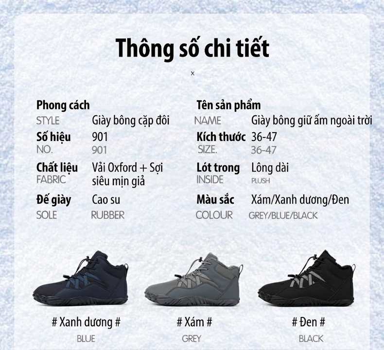 Giày Boot Đi Tuyết Cổ Cao Nam Nữ Lót Lông Dày Dặn Chống Thấm Nước Chống Trượt Đế Cao 3cm chi tiết 15