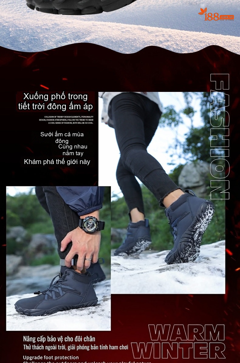 Giày Boot Đi Tuyết Cổ Cao Nam Nữ Lót Lông Dày Dặn Chống Thấm Nước Chống Trượt Đế Cao 3cm chi tiết 7