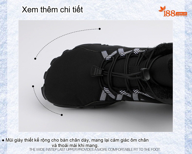 Giày Boot Đi Tuyết Cổ Cao Nam Nữ Lót Lông Dày Dặn Chống Thấm Nước Chống Trượt Đế Cao 3cm chi tiết 16
