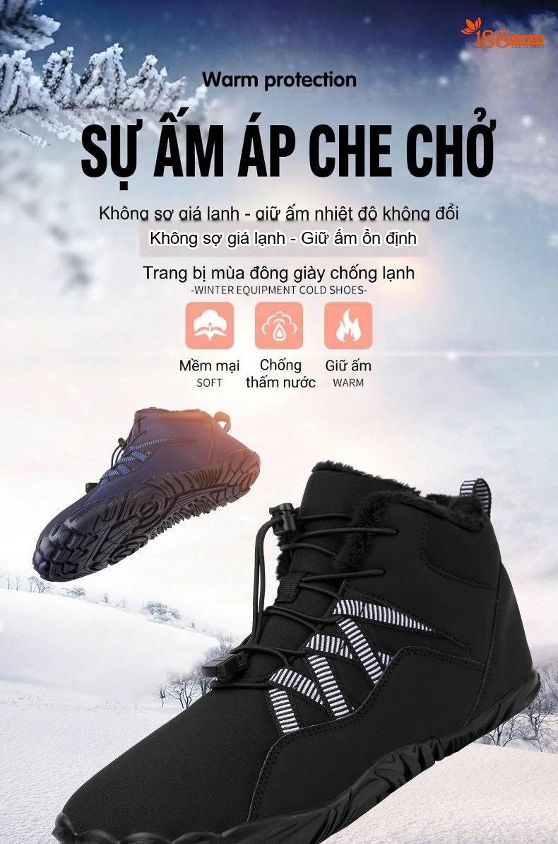 Giày Boot Đi Tuyết Cổ Cao Nam Nữ Lót Lông Dày Dặn Chống Thấm Nước Chống Trượt Đế Cao 3cm chi tiết 29
