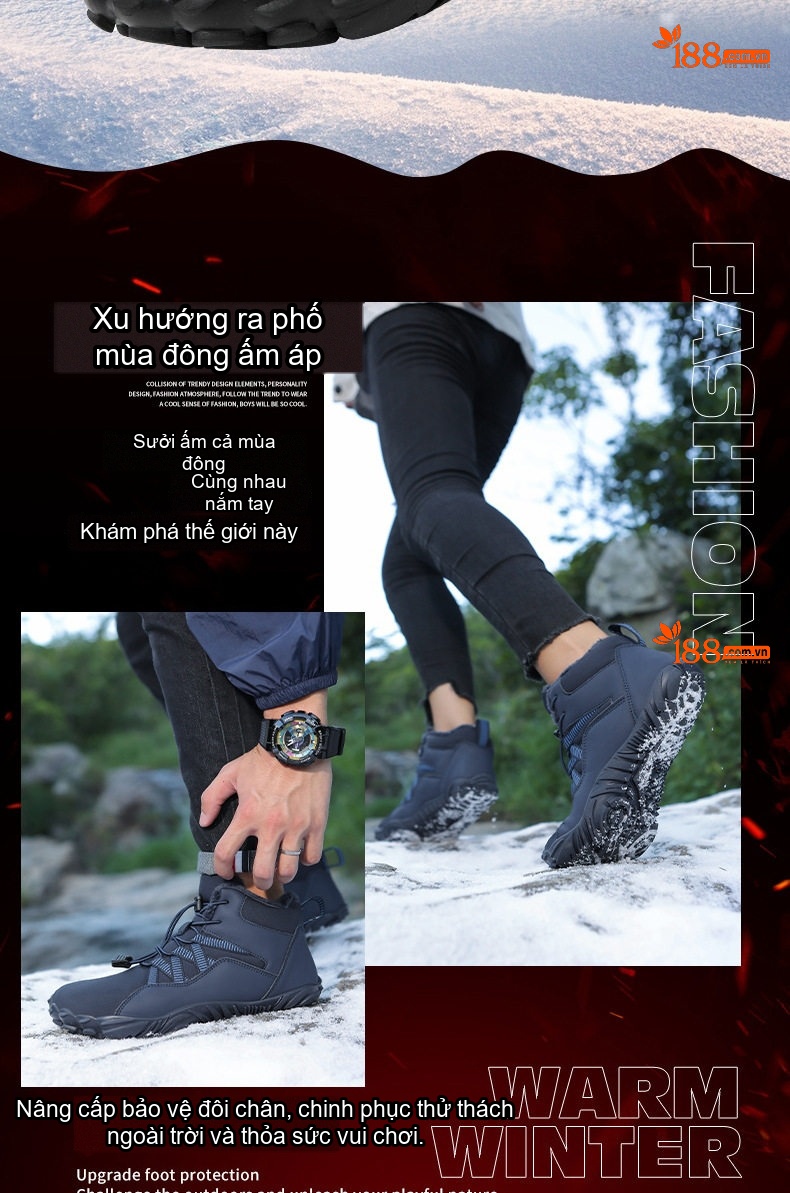 Giày Boot Đi Tuyết Cổ Cao Nam Nữ Lót Lông Dày Dặn Chống Thấm Nước Chống Trượt Đế Cao 3cm chi tiết 30