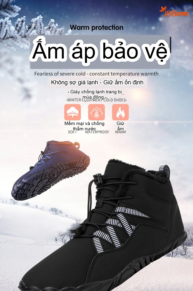 Giày Boot Đi Tuyết Cổ Cao Nam Nữ Lót Lông Dày Dặn Chống Thấm Nước Chống Trượt Đế Cao 3cm chi tiết 42