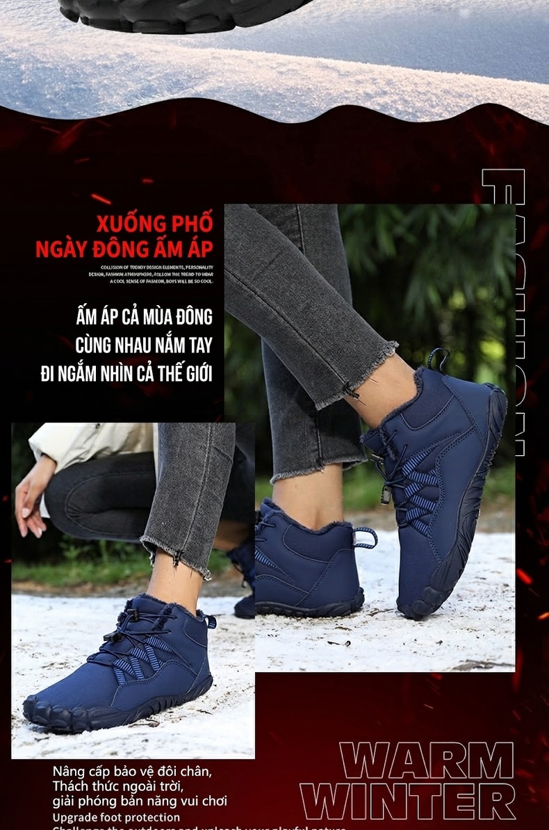 Giày Boot Đi Tuyết Cổ Cao Nam Nữ Lót Lông Dày Dặn Chống Thấm Nước Chống Trượt Đế Cao 3cm chi tiết 43