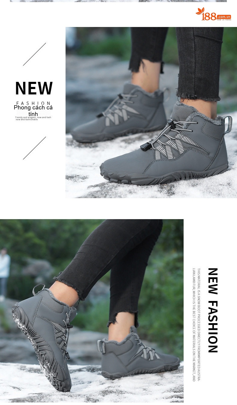 Giày Boot Đi Tuyết Cổ Cao Nam Nữ Lót Lông Dày Dặn Chống Thấm Nước Chống Trượt Đế Cao 3cm chi tiết 20