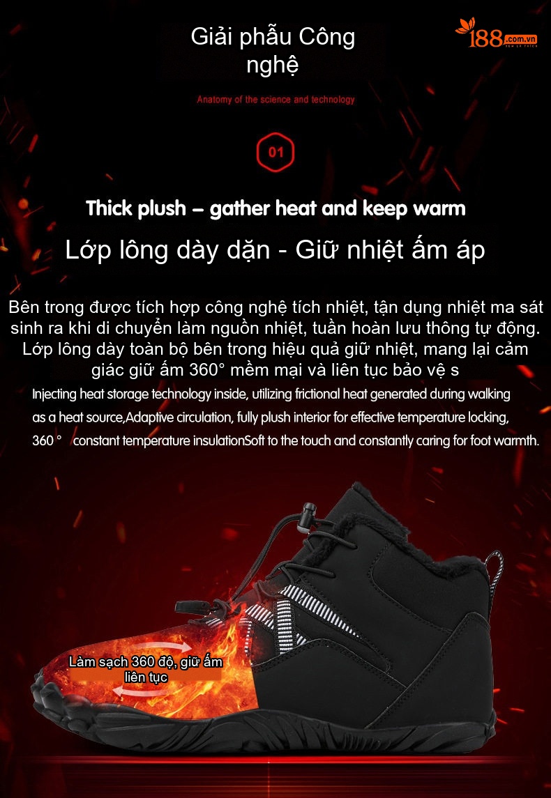 Giày Boot Đi Tuyết Cổ Cao Nam Nữ Lót Lông Dày Dặn Chống Thấm Nước Chống Trượt Đế Cao 3cm chi tiết 46